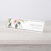 ソフト微妙洗色赤面ピンクフローラ束 デスクネームプレート (正面)