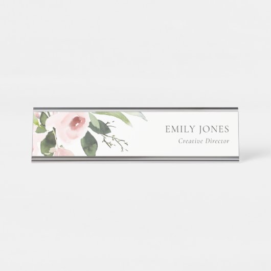 ソフト微妙洗色赤面ピンクフローラ束 デスクネームプレート (正面)