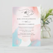 *~*ソフト抽象芸術ウォーターカラーアクアコーラル結婚ズ 招待状 (スタンド正面)