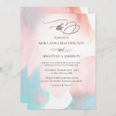 *~*ソフト抽象芸術ウォーターカラーアクアコーラル結婚ズ 招待状 (正面/裏面)