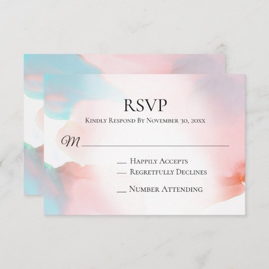 *~*ソフト抽象芸術コーラル結婚アクアのインサート 出欠カード (正面/裏面)