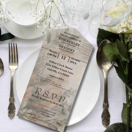 ソフト抽象芸術ニュートラルボタニカルミニマル オールインワン招待状