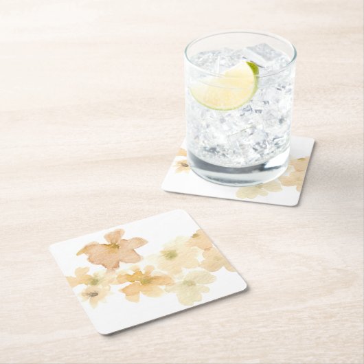 *~*ソフト抽象芸術ピーチベージュフローラ水彩 スクエアペーパーコースター (インサイチュ)