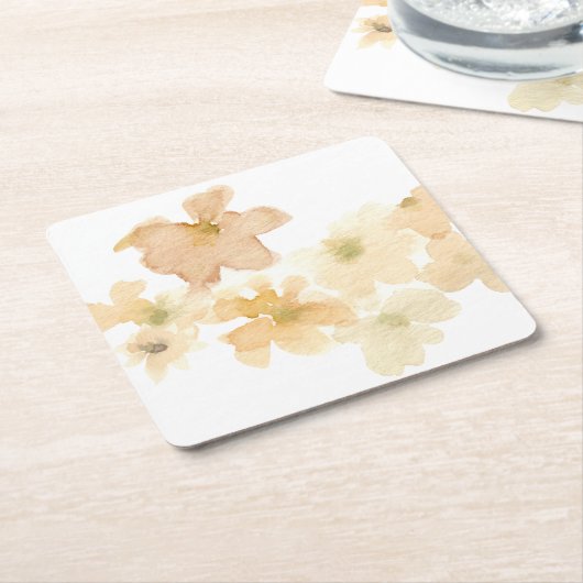 *~*ソフト抽象芸術ピーチベージュフローラ水彩 スクエアペーパーコースター (アングル)