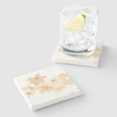 *~*ソフト抽象芸術ベージュピーチフローラ水彩 ストーンコースター (横)