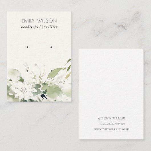 ソフト抽象芸術ホワイトグリーンフローラ2イヤリングディスプレイ 名刺 (正面/裏面)