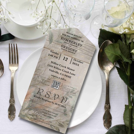 ソフト抽象芸術ボタニカルQRコードミニマリスト オールインワン招待状