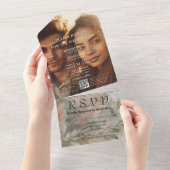 ソフト抽象芸術植物灰色グリーンフォトQRコード オールインワン招待状 (貼ってはがせる)