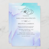 *~*ソフト抽象芸術水色ラベンダーミ結婚ント 招待状 (正面/裏面)