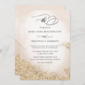 *~*ソフト抽象芸術水色金ゴールド結婚赤面 招待状 (正面/裏面)