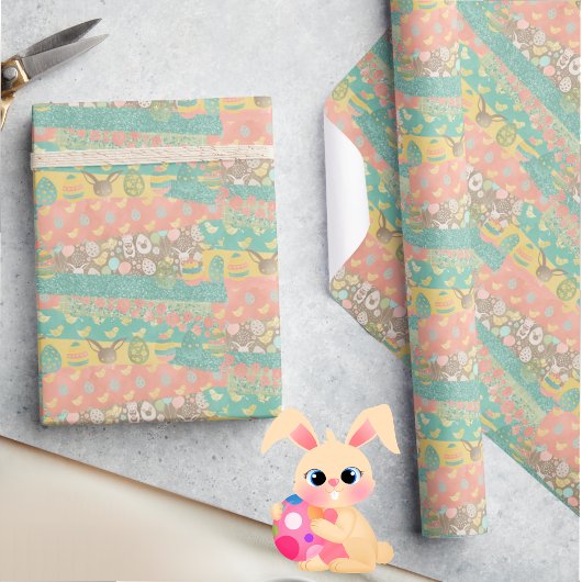 ソフト春イースターカラーキュートイエローチックス ラッピングペーパー