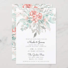 ソフト春サマーフローラグリーンリーエレガントな結婚式 招待状