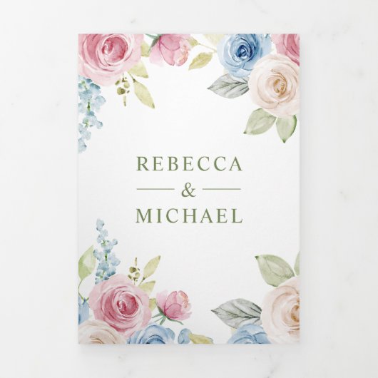 ソフト春フローラすべてを1つのQRコード結婚で 三つ折り招待状 (カバー)