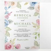 ソフト春フローラすべてを1つのQRコード結婚で 三つ折り招待状 (内部最初)