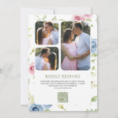 ソフト春フローラフォトコラージュQRコー結婚ド 招待状 (裏面)