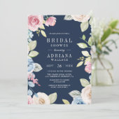 ソフト春フローラフォトネイビーブルーブライダルシャワー 招待状 (スタンド正面)