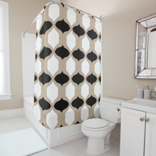 ソフト曲線パターン – トープ、白黒 シャワーカーテン (インサイチュ)