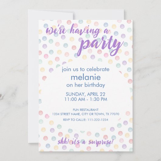 ソフト水玉模様 – 任意の大事な行事パーティー 招待状 (正面)