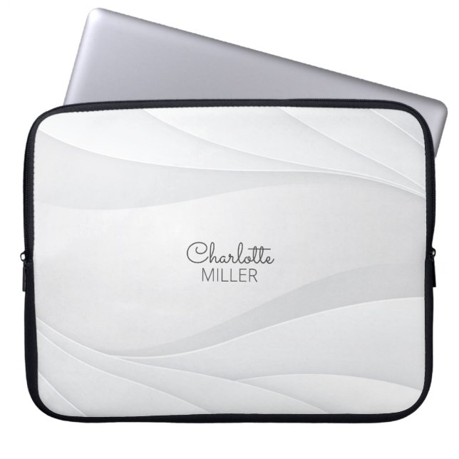 ソフト灰色抽象芸術波パターン名前をカスタムする ラップトップスリーブ (正面)