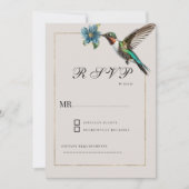 ソフト灰色陰影金ゴールドカラフルハミングバードRSVP 招待状 (正面)