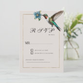 ソフト灰色陰影金ゴールドカラフルハミングバードRSVP 招待状 (スタンド正面)