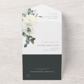 ソフト白黒フローラ水カラーバンチ結婚ーズ オールインワン招待状 (外側)