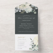 ソフト白黒フローラ水カラーバンチ結婚ーズ オールインワン招待状 (内側)