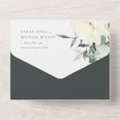 ソフト白黒フローラ水カラーバンチ結婚ーズ オールインワン招待状 (裏面)