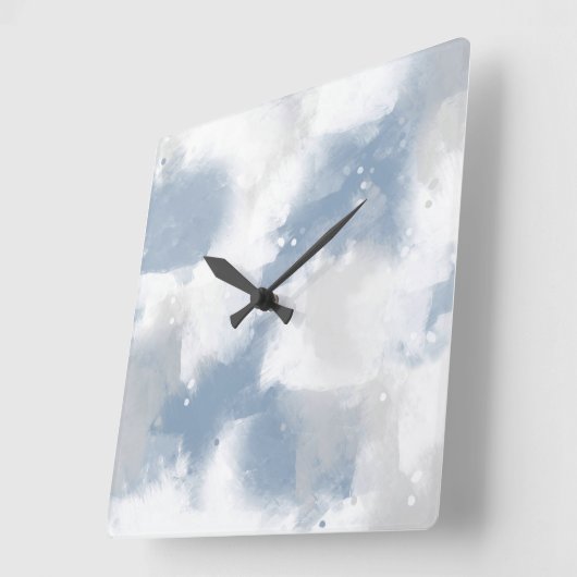 ソフト石板ブルーグレー&ホワイト抽象芸術ブラシストローク スクエア壁時計 (傾斜)