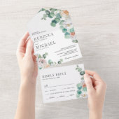 ソフト素朴バラユーカリの葉結婚葉 オールインワン招待状 (貼ってはがせる)