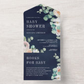 ソフト素朴バラユーカリプトゥスネイビーブルーベビーシャワー オールインワン招待状 (内側)
