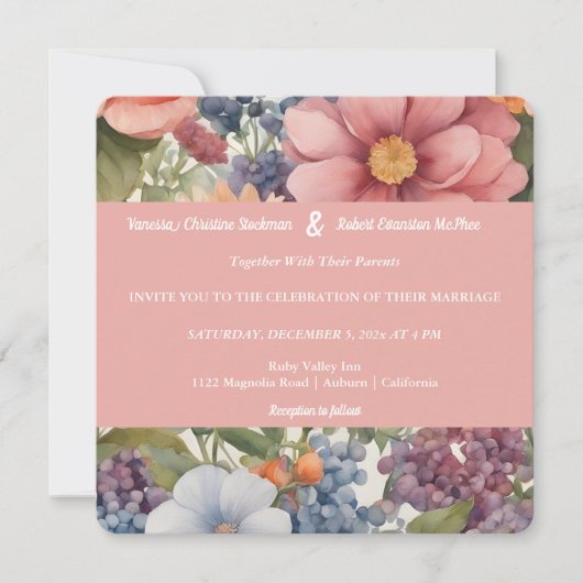 ソフト絵を描フローラ結婚式招待状 招待状 (正面)