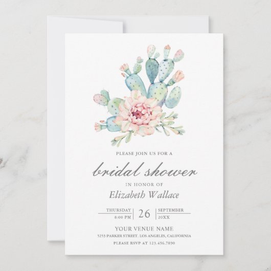ソフト自然フローラデザートサボスブライダルシャワー 招待状 (正面)