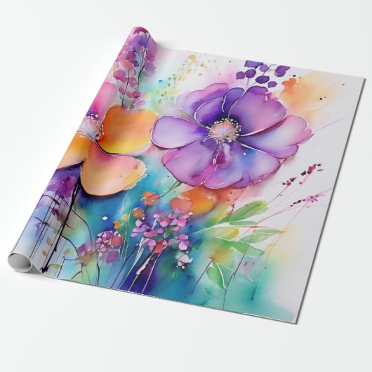 ソフト花びら水彩 ラッピングペーパー (アンロールド)