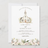 ソフト花模様&ヴィンテージチャーチチャペル結婚ズ 招待状 (正面)