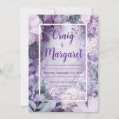 ソフト薄紫および赤面フローラ結婚の 招待状 (正面)
