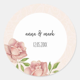 ソフト薄紫バラ水彩 ラウンドシール