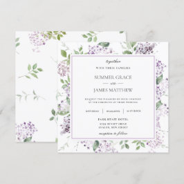 ソフト薄紫パープルフローラ結婚グリーンズスクエア 招待状