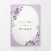 ソフト薄紫パープルフローラ金ゴールド結婚すべて 三つ折り招待状 (カバー)