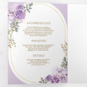 ソフト薄紫パープルフローラ金ゴールド結婚すべて 三つ折り招待状 (内部最初)