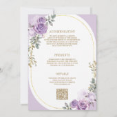 ソフト薄紫パープルフローラ金ゴールド結婚すべて 招待状 (裏面)