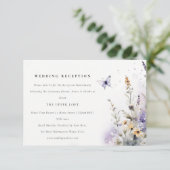 ソフト薄紫ワイルドフラワーバタフライウェディングレセプション エンクロージャーカード (スタンド正面)