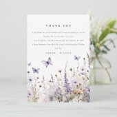 ソフト薄紫ワイルドフラワーバタフライ庭園の結婚式 サンキューカード (スタンド正面)