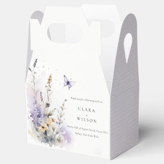 ソフト薄紫ワイルドフラワーバタフライ庭園の結婚式 フェイバーボックス (オープン)