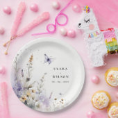 ソフト薄紫ワイルドフラワーバタフライ庭園の結婚式 ペーパープレート (パーティー)