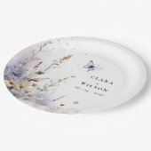ソフト薄紫ワイルドフラワーバタフライ庭園の結婚式 ペーパープレート (アングル)