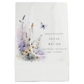 ソフト薄紫ワイルドフラワーバタフライ庭園の結婚式 ミディアムペーパーバッグ (裏面)