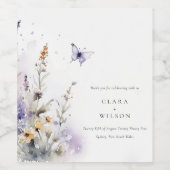 ソフト薄紫ワイルドフラワーバタフライ庭園の結婚式 ワインラベル (シングルラベル)