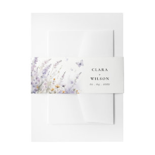 ソフト薄紫ワイルドフラワーバタフライ庭園の結婚式 招待状ベリーバンド