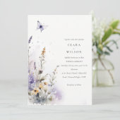 ソフト薄紫ワイルドフラワーバタフライ庭園の結婚式 招待状 (スタンド正面)